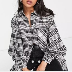 Topshop oversized check shirt in monochrome